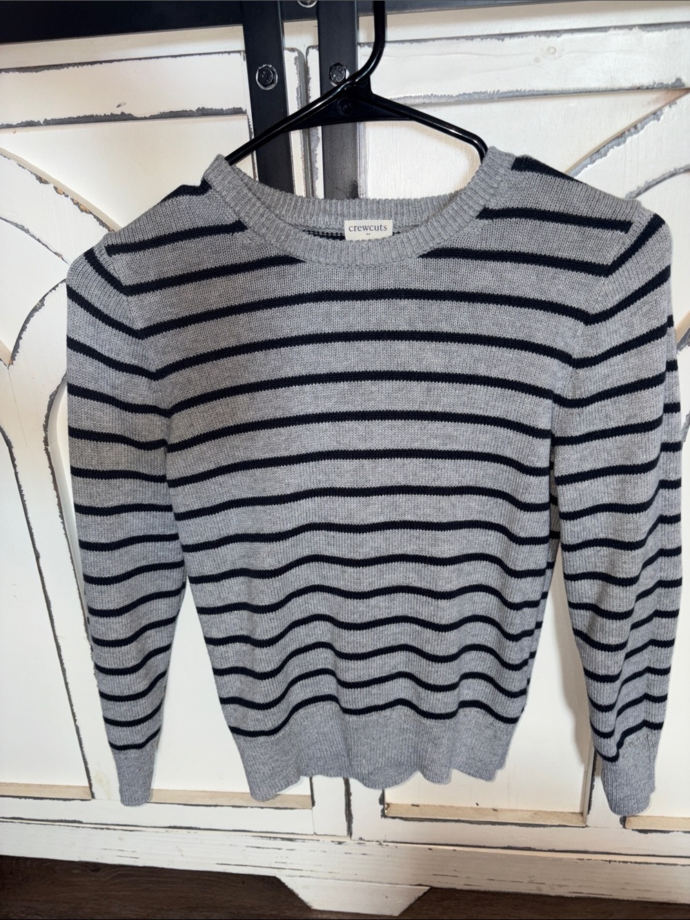 Crewcuts Gray and Black Striped Crewneck Sweater. Boys size 8-9.